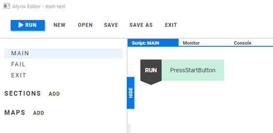 The start button script element in Alyvix Editor