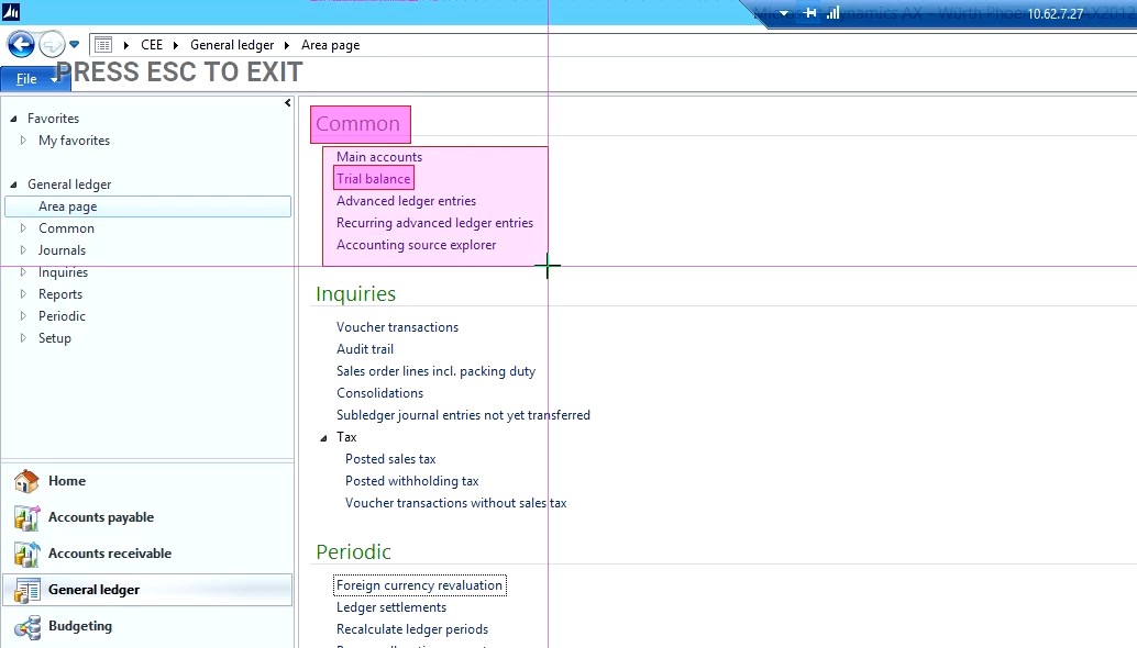Annotated screen grab of navigation TCO
