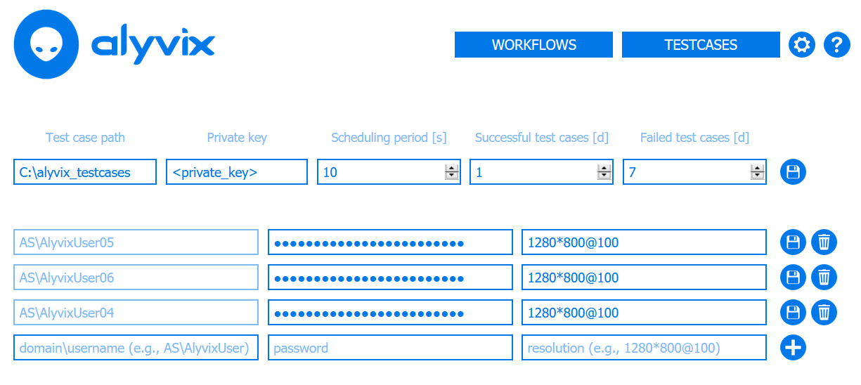 Screenshot of the settings form in Alyvix Server