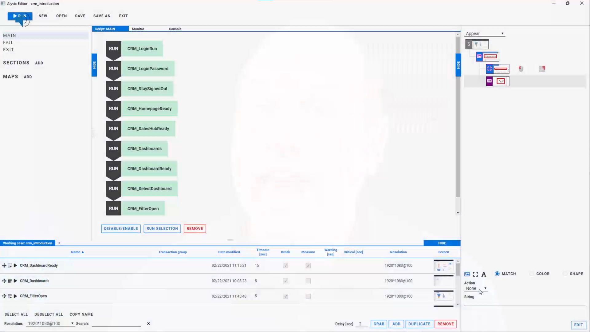 Alyvix Editor Interface